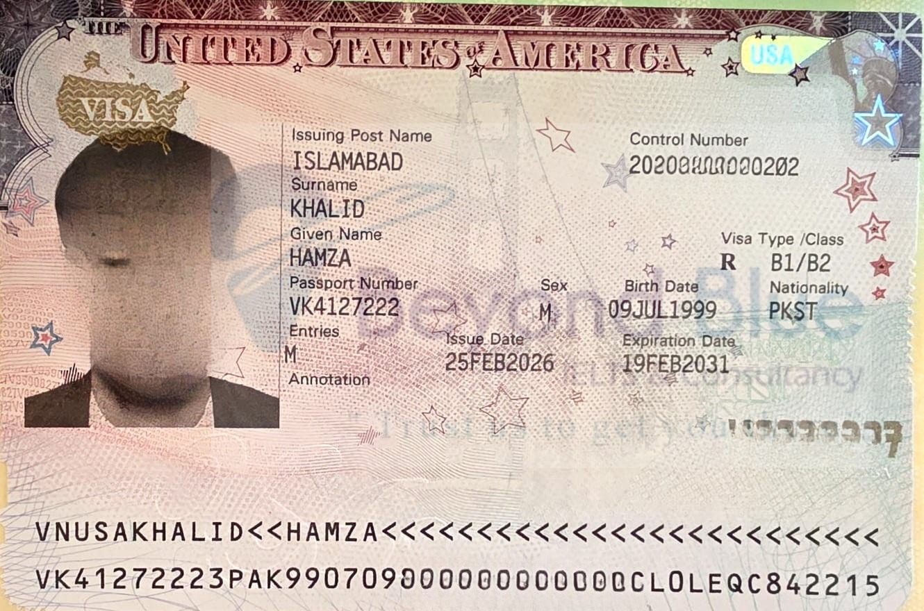 Hamza Khalid — Beyond Blue client, USA B1/B2 Visa approved